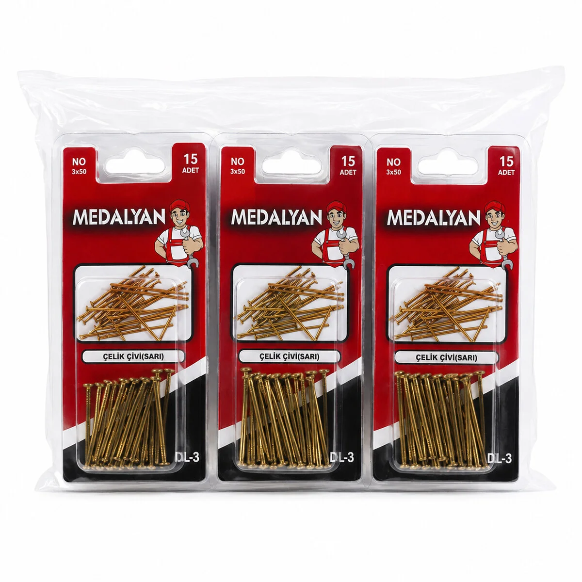 180 Adet 3X50 12X15PCS Sarı Tp Çelik Tel Çivi