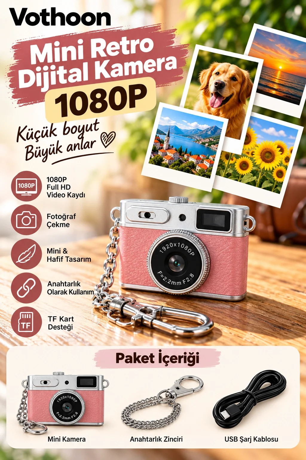 Mini Retro Dijital Kamera 1080P Full HD Fotoğraf & Video Çekimi LCD Ekran Mini Kamera TF Kart Destekli görsel 2