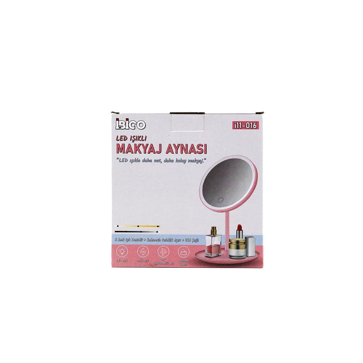 Yuvarlak 6.5 Inc Ledli - Usb Şarjlı Makyaj Aynası 90° Açı Ayarlı Takılı Ayak Renkli Pls İ11-016 görsel 5