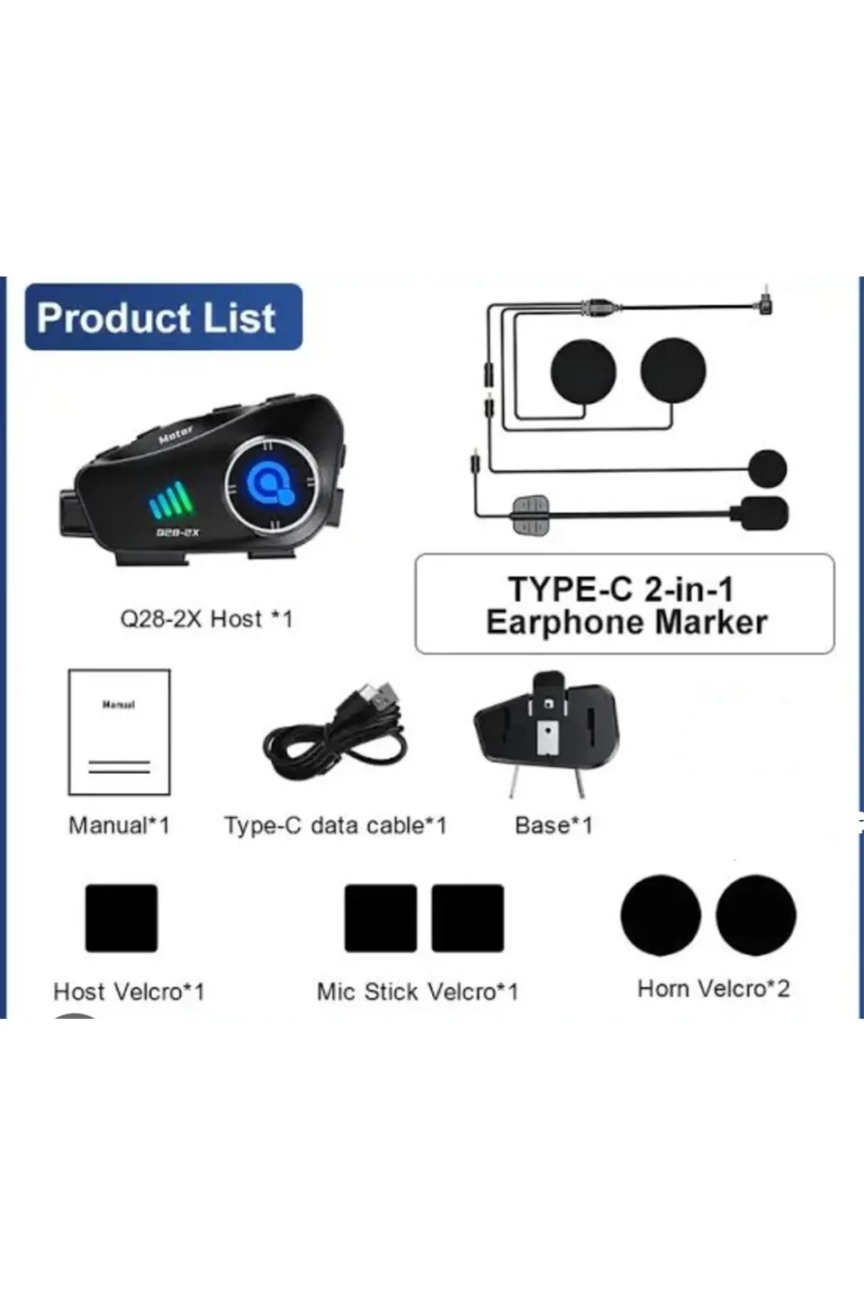 Q28 2x 2 Eşleşmeli Motosiklet Kask Bluetooth Kulaklık 1080p Kamera Su Geçirmez Intercom görsel 3