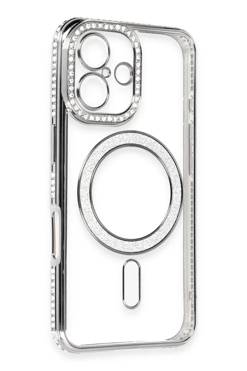 Apple iPhone 16 Kılıf Joke Simli Magneticsafe Kılıf - Gri görsel 3