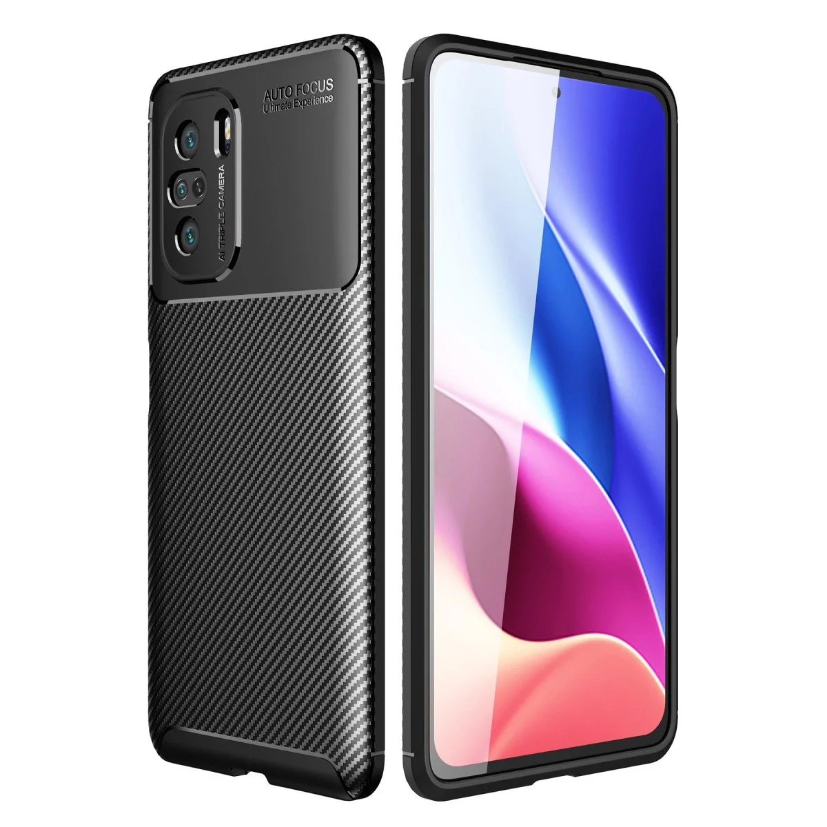 Xiao Poco F3 Kılıf Auto Focus Karbon Kapak - Siyah
