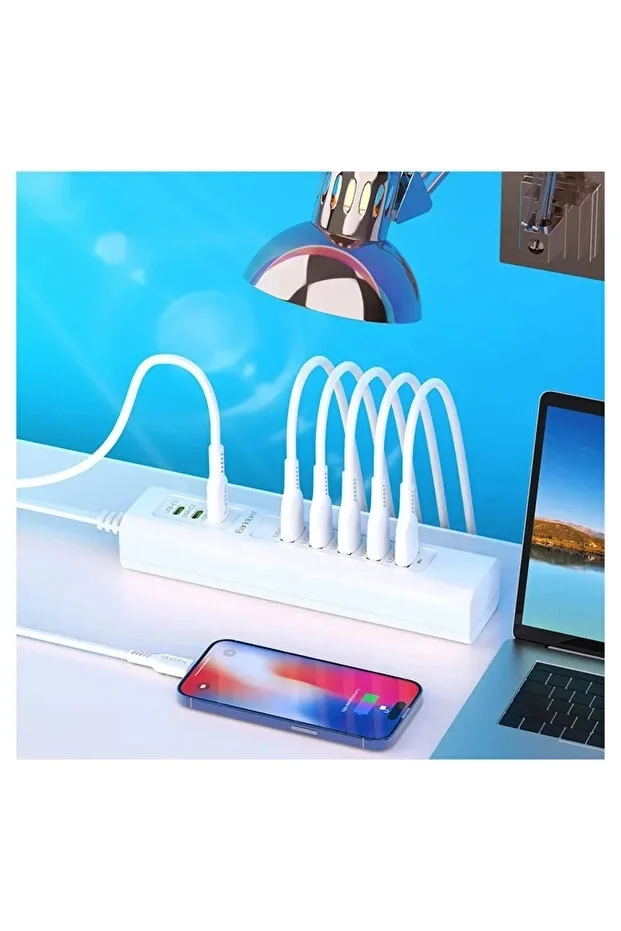 8 Portlu Çoklu USB Şarj İstasyonu 5 USB + 3 Type-C Masaüstü Çoklu Şarj Cihazı görsel 6