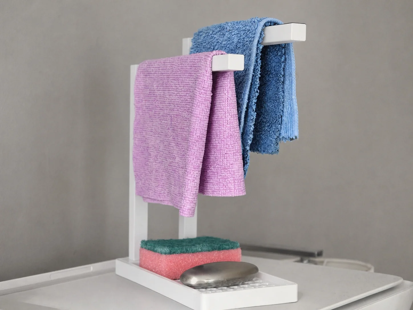3D Baskı Havluluk ve Sabunluk Organizer - Lavabo Üstü Çok Amaçlı Düzenleyici-Beyaz görsel 2