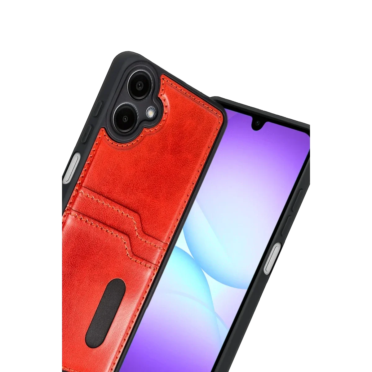 Samsung Galaxy A07 4G Sara Kartvizitli Deri Kılıf - Kırmızı görsel 2