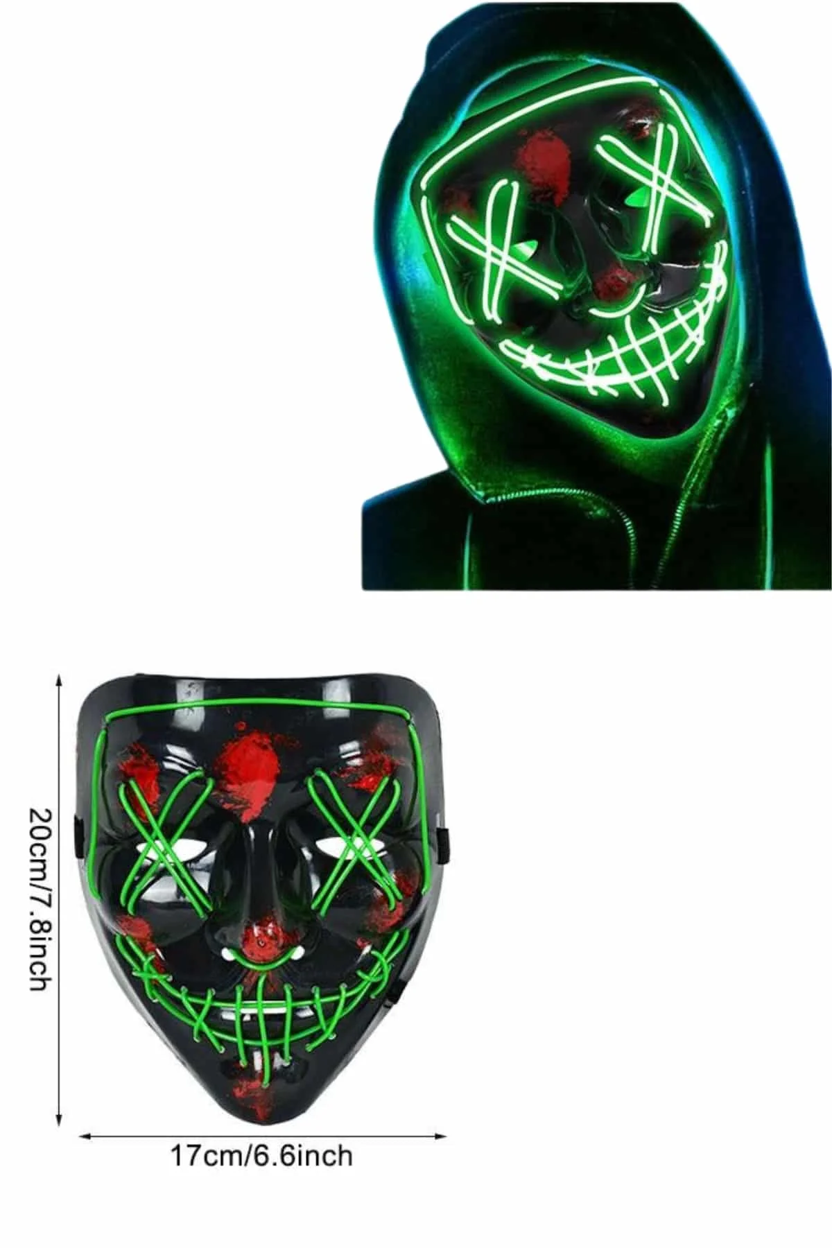 Led Işıklı Neon Maske Cadılar Bayramı Maskesi Korkunç Korku Maskesi görsel 5