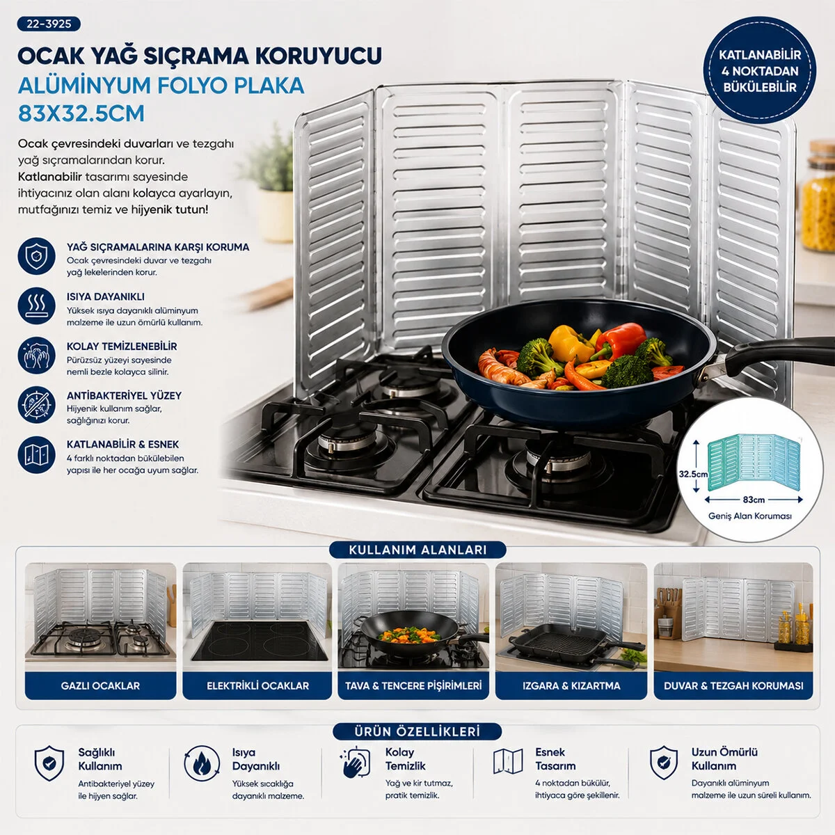 Ocak Yağ Sıçrama Koruyucu Alünyum Folyo Plaka 84X32.5CM