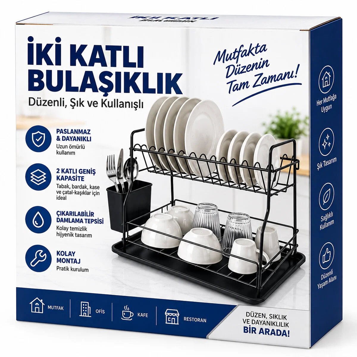 Siyah - Metal 2 Katlı Tabaklık - Bulaşıklık görsel 3