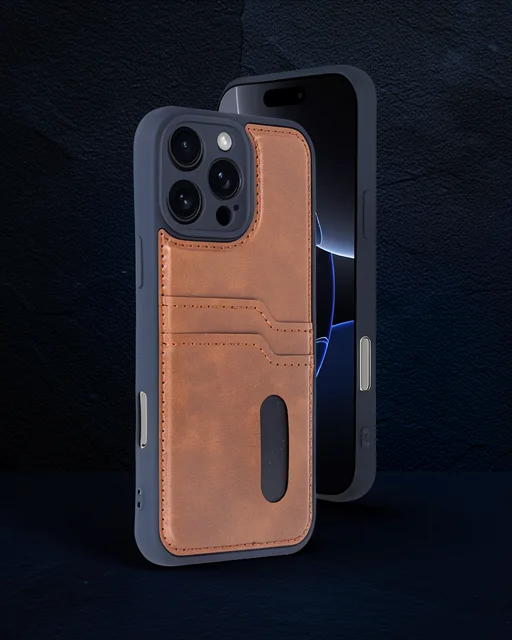 Apple İphone 16 Pro Max Kılıf Sara Kartvizitli Deri Kılıf - Taba