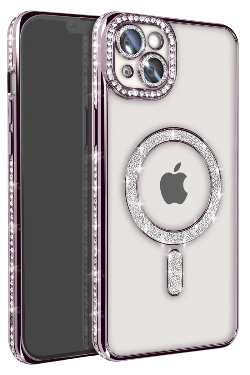 Apple iPhone 14 Kılıf Joke Simli Magneticsafe Kılıf - Pembe