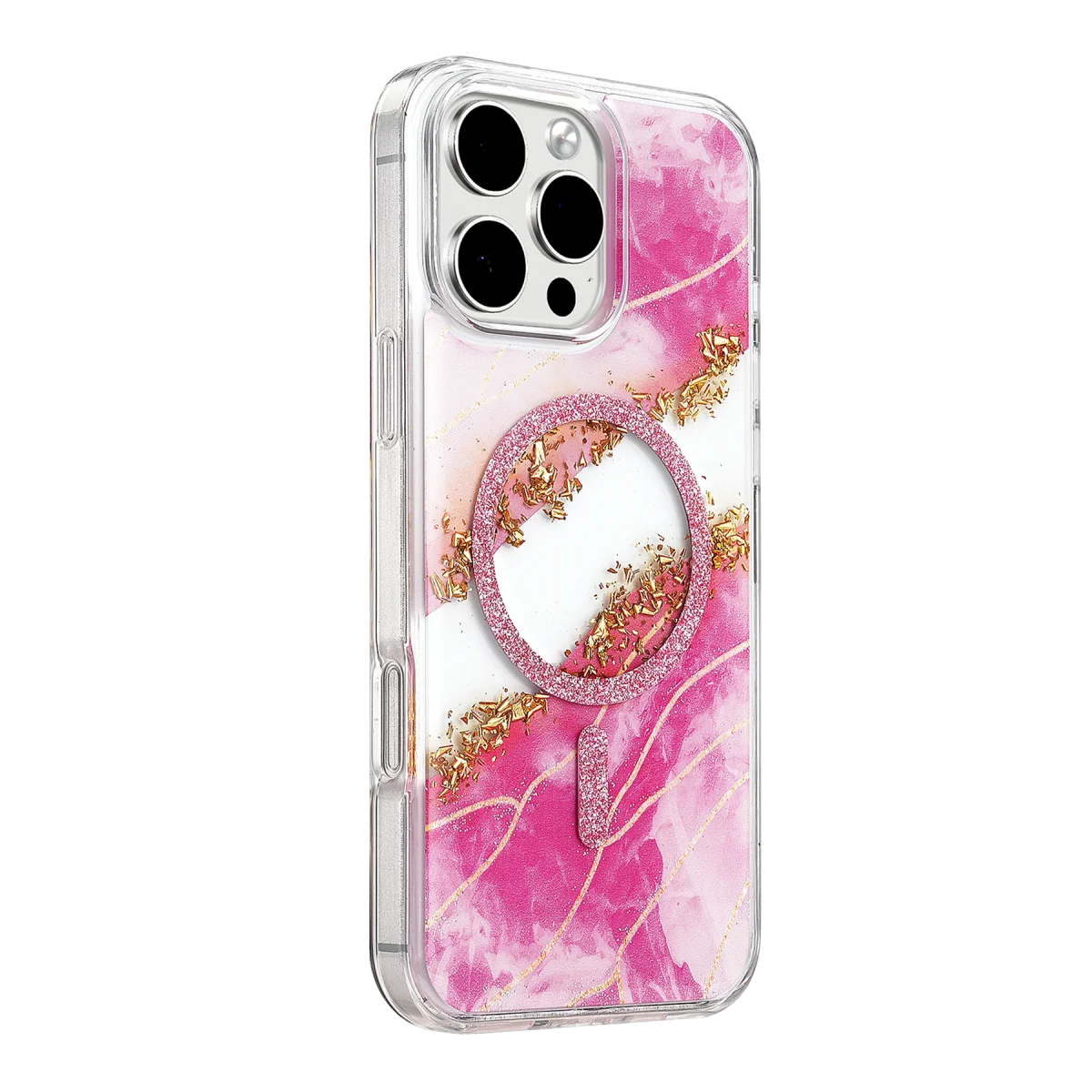 Onegif Apple iPhone 16 Pro Max Lotus Simli Magsafe Kapak - Pembe görsel 2