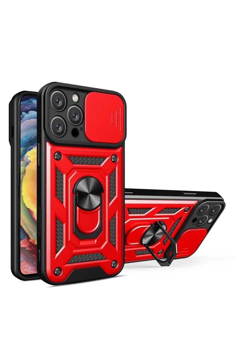 Apple iPhone 16 Pro Kılıf Pars Lens Yüzüklü Silikon - Kırmızı