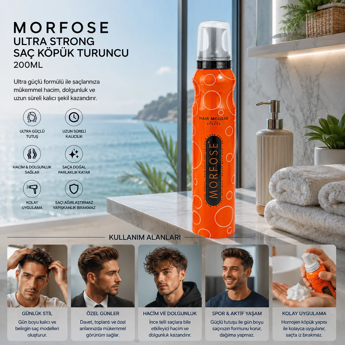 Ultra Strong Saç Köpüğü Turuncu 200ml görsel 3