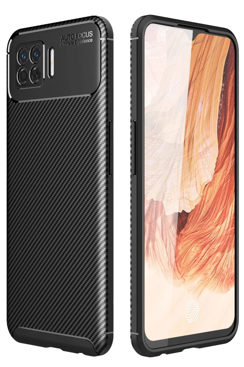 Oppo A73 Kılıf Auto Focus Karbon Kapak - Siyah