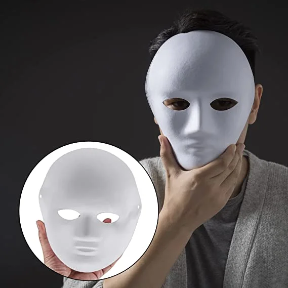 Beyaz Renk Boyanabilir Anonim Tam Yüz Cosplay Maske 24x18 cm görsel 2
