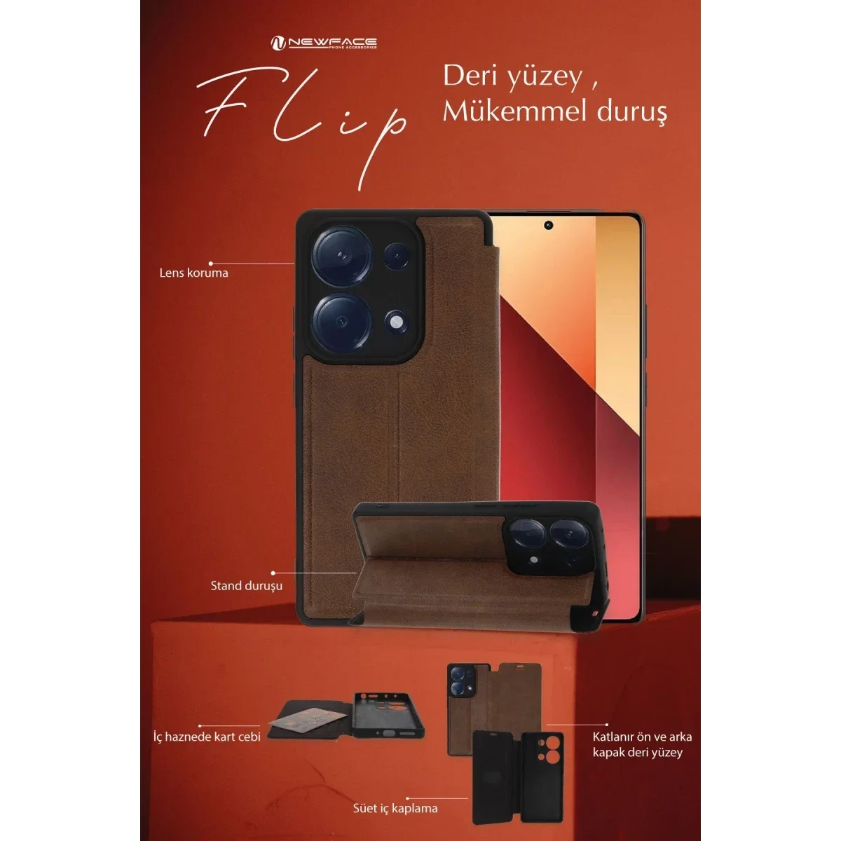 Xiaomi Redmi Note 13 4G Kılıf Flip Cover - Siyah görsel 3