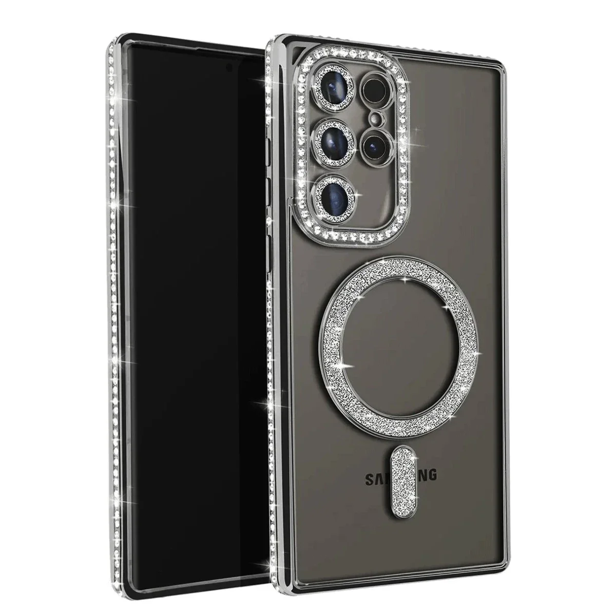 Samsung Galaxy S25 Ultra Kılıf Joke Simli Magneticsafe Kılıf - Siyah