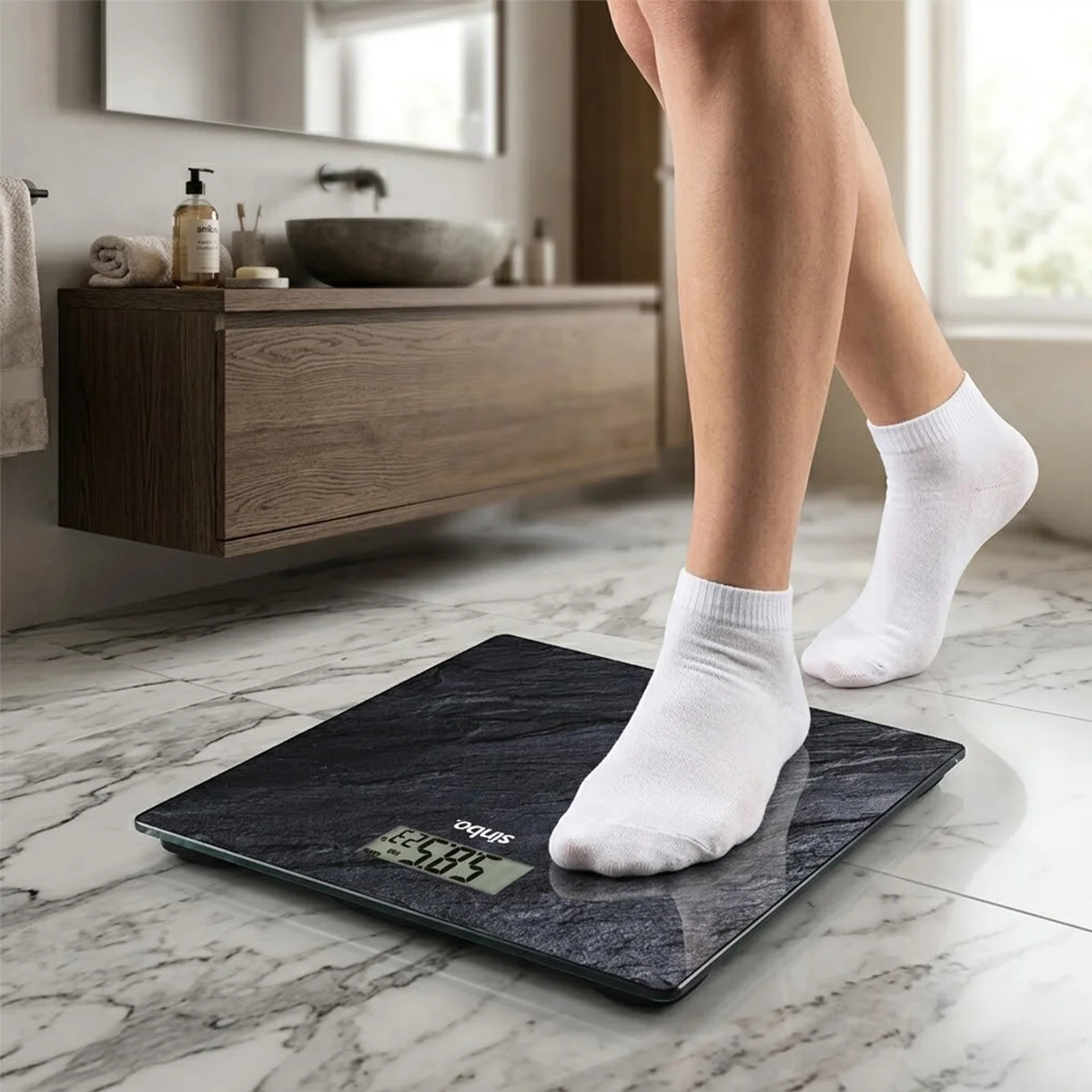 Dijital - Pilli Banyo Baskül Terazi Tartı Lcd Ekran - Sıcaklık Gösterge 180KG/50GR 28X28CM SBS-4452 görsel 2