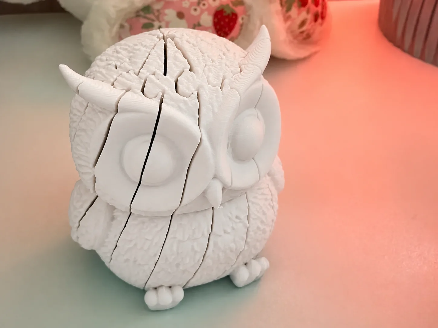 3D Baskı Hareketli Baykuş Figürü - Eklemli Flexi Oyuncak - Beyaz