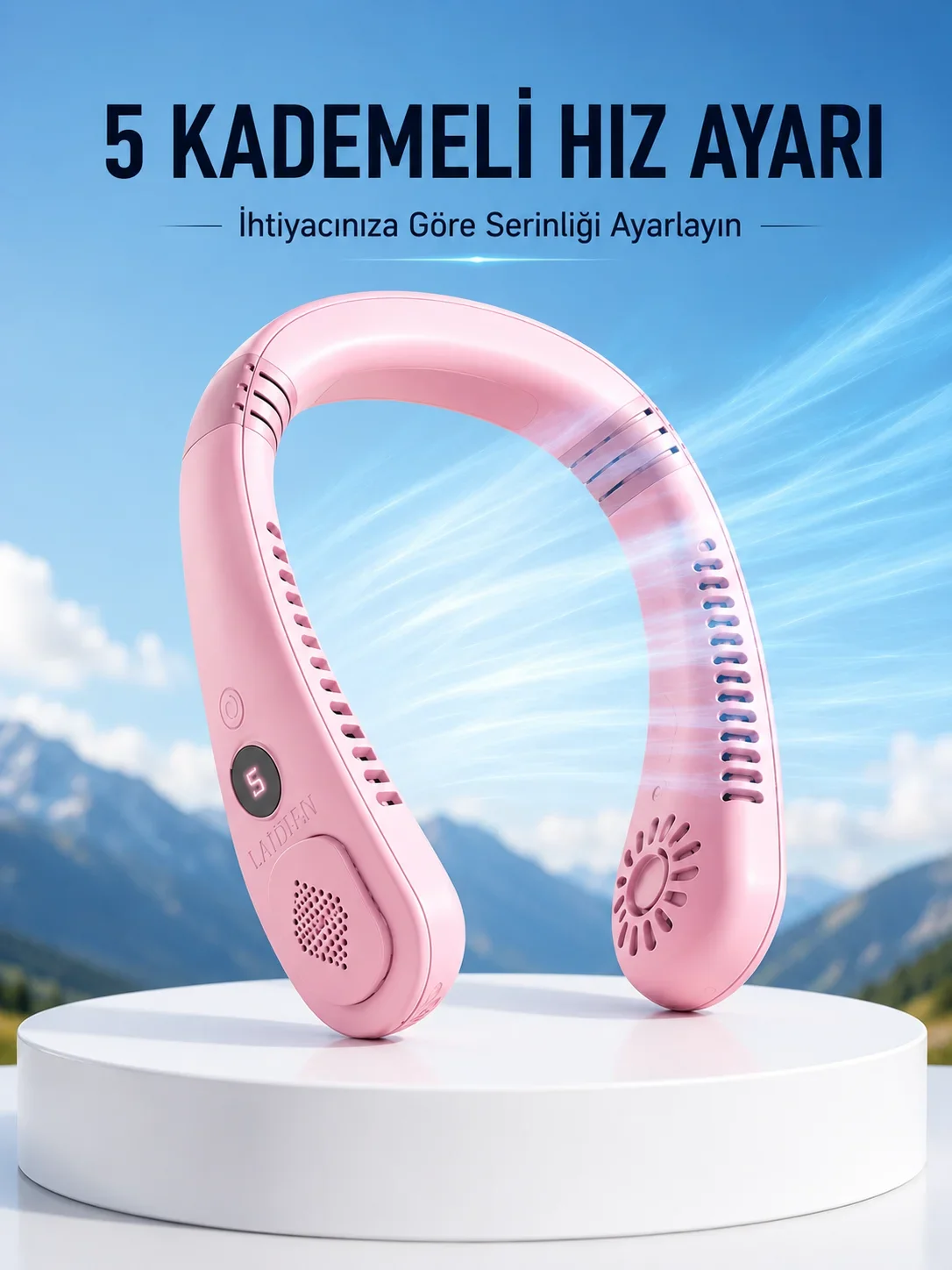 Pembe Taşınabilir Boyun Fanı Ergonok Tasarım Çok Kademeli Hava Akışı