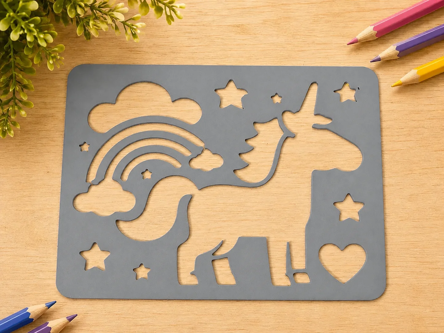 3D Baskı Unicorn ve Gökkuşağı Çizim Şablonu - Desen Kalıbı - Gri