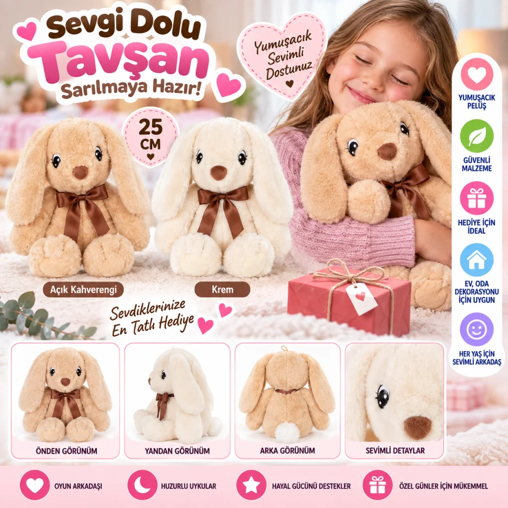 4764 PELUŞ TAVŞAN OTURAN 25CM 2R (adet fiyatıdır) görsel 5