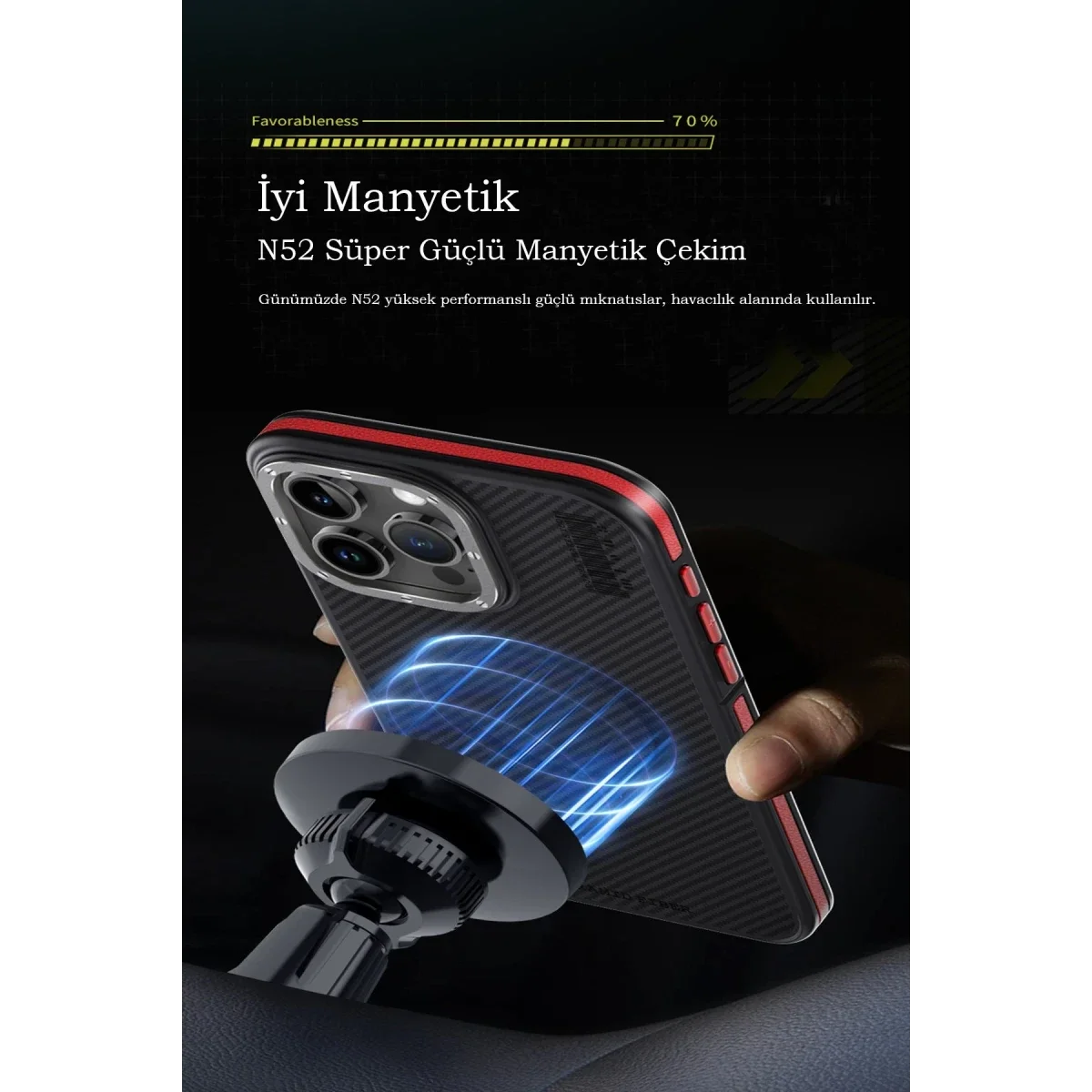 Joko Apple iPhone 15 Pro Kılıf Aramid 600D Kevlar Karbon Fiber Magsafe Kapak - Sarı görsel 5
