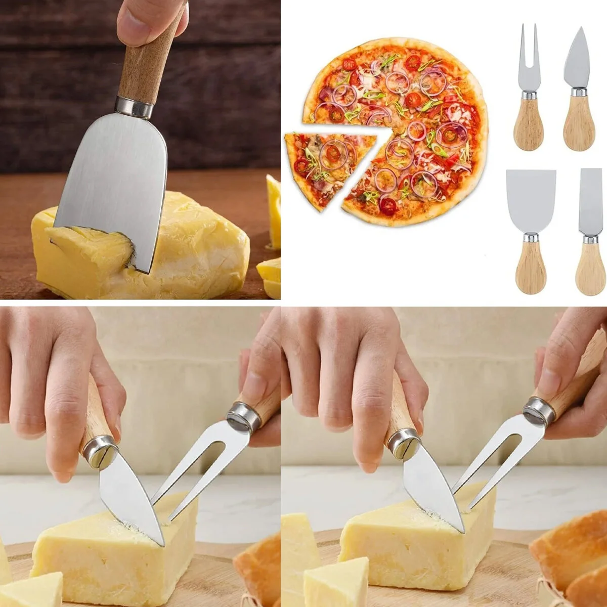 Cheese Knife Set 4PCS Peynir Bıçak Seti Ahşap Bambu Saplı görsel 2