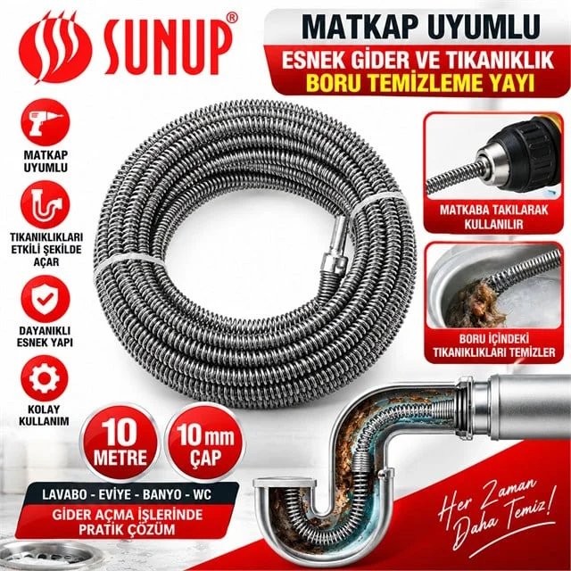 SN-38810 10 Metre 10 Mm Matkap Uyumlu Boru Temizleme Yayı görsel 3