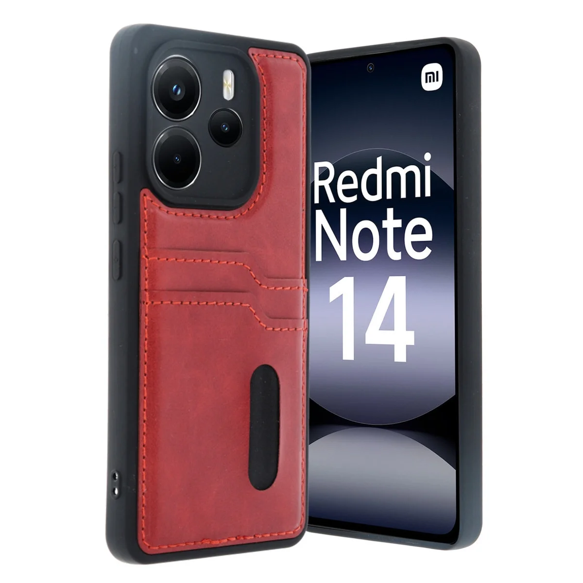 Xiao Red Note 14 4g Kılıf Sara Kartvizitli Deri Kılıf - Kırmızı
