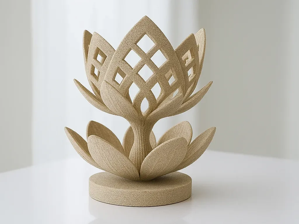 3D Baskı Lotus Çiçeği Mumluk - Dekoratif Tealight Mumluk-Bej