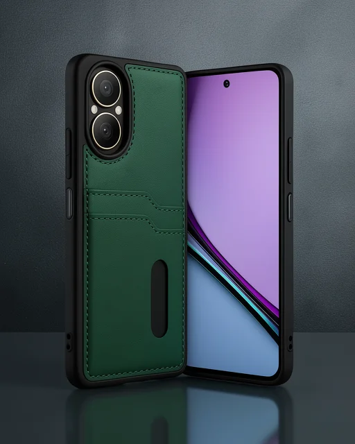 Realme 12 Lite Kılıf Sara Kartvizitli Deri Kılıf - Koyu Yeşil