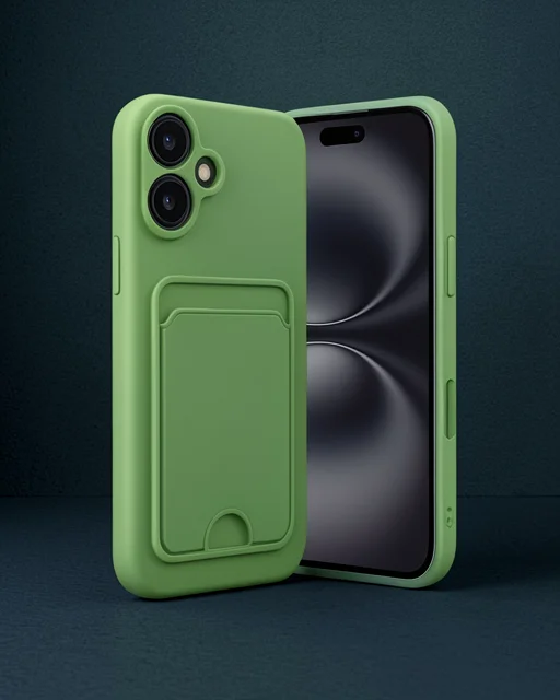Apple İphone 16 Kılıf Kelvin Kartvizitli Silikon - Koyu Yeşil