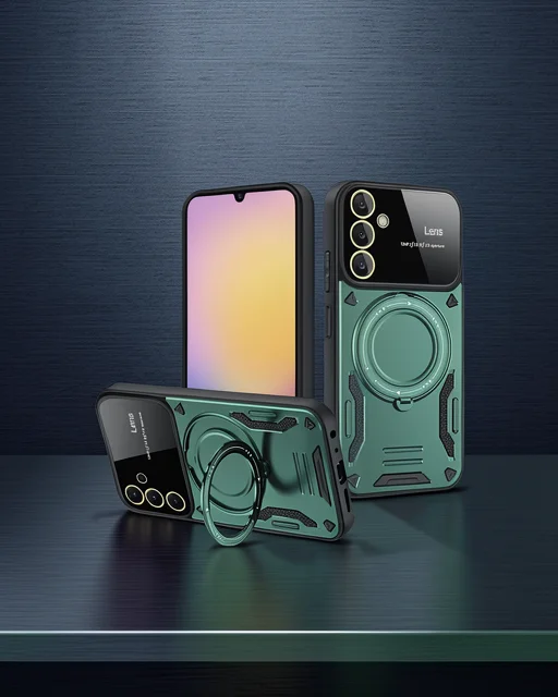 Samsung Galaxy A15 4g Kılıf Joy Lens Standlı Kapak - Koyu Yeşil