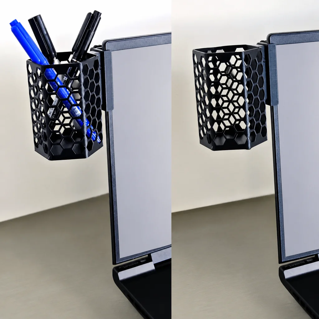 3D Baskı Monitor Kalemlik - Petek Desenli Laptop Kenar Altıgen Kalemlik-Siyah