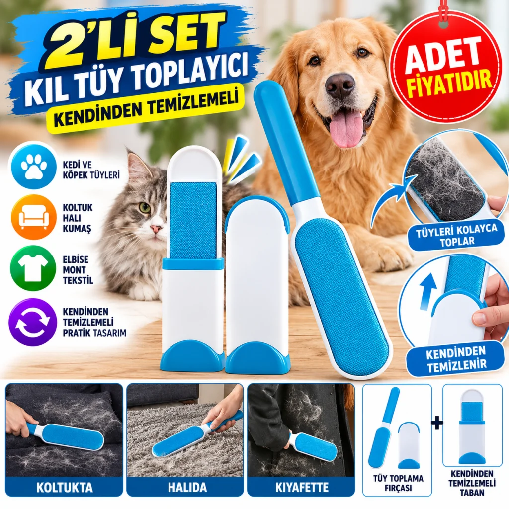 2Li Set Kıl Tüy Toplayıcı Kendinden Temizlemeli Tarak