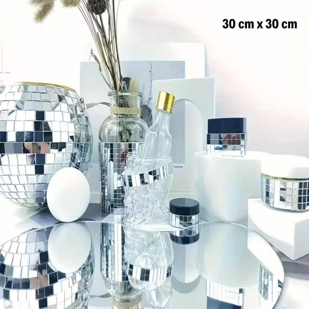 Kare Silver Cam Mozaik Fayans Çıkartmaları El İşi Kare Cam Fayans Kendinden Yapışkanlı Aynalı Dekor Panel 30x30 Cm görsel 3