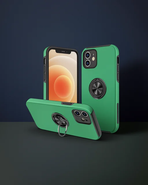 Apple İphone 12 Kılıf Elit Yüzüklü Kapak - Yeşil