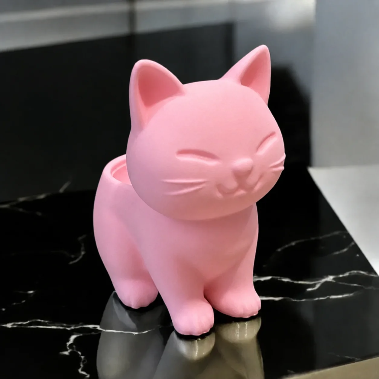 3D Baskı Sevimli Kedi Saksı - Figürlü Sukulent Saksısı-Pembe görsel 2