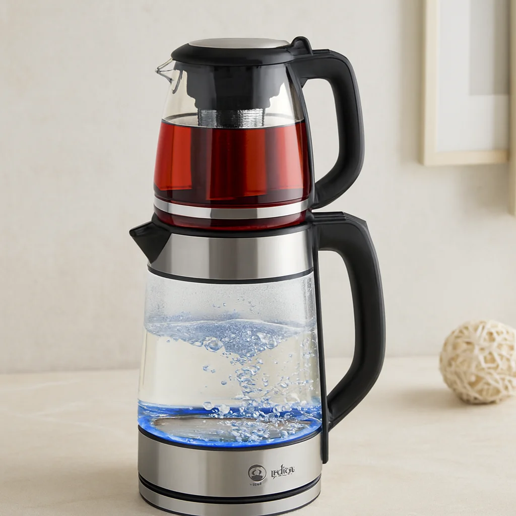 2'si 1 Arada Elektrikli Çay Makinesi ve Kettle 2L+1.2L Çelik
