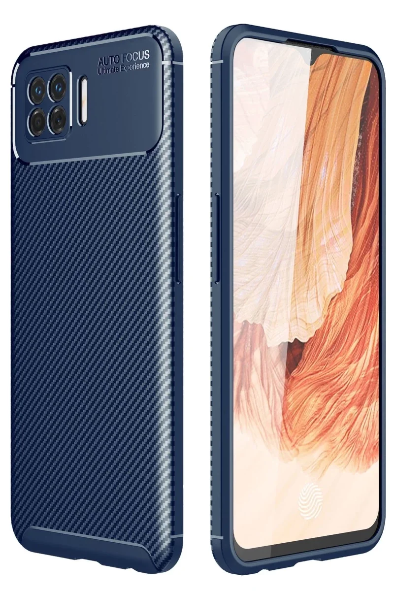 Oppo A73 Kılıf Auto Focus Karbon Kapak - Lacivert