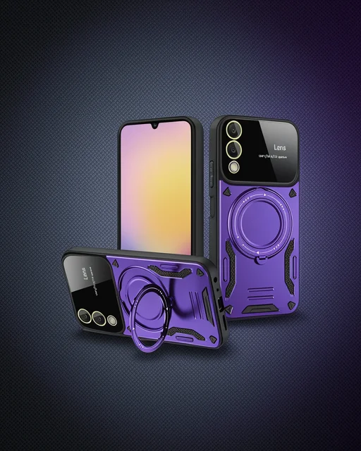 Samsung Galaxy S25 Edge Kılıf Joy Lens Standlı Kapak - Mor