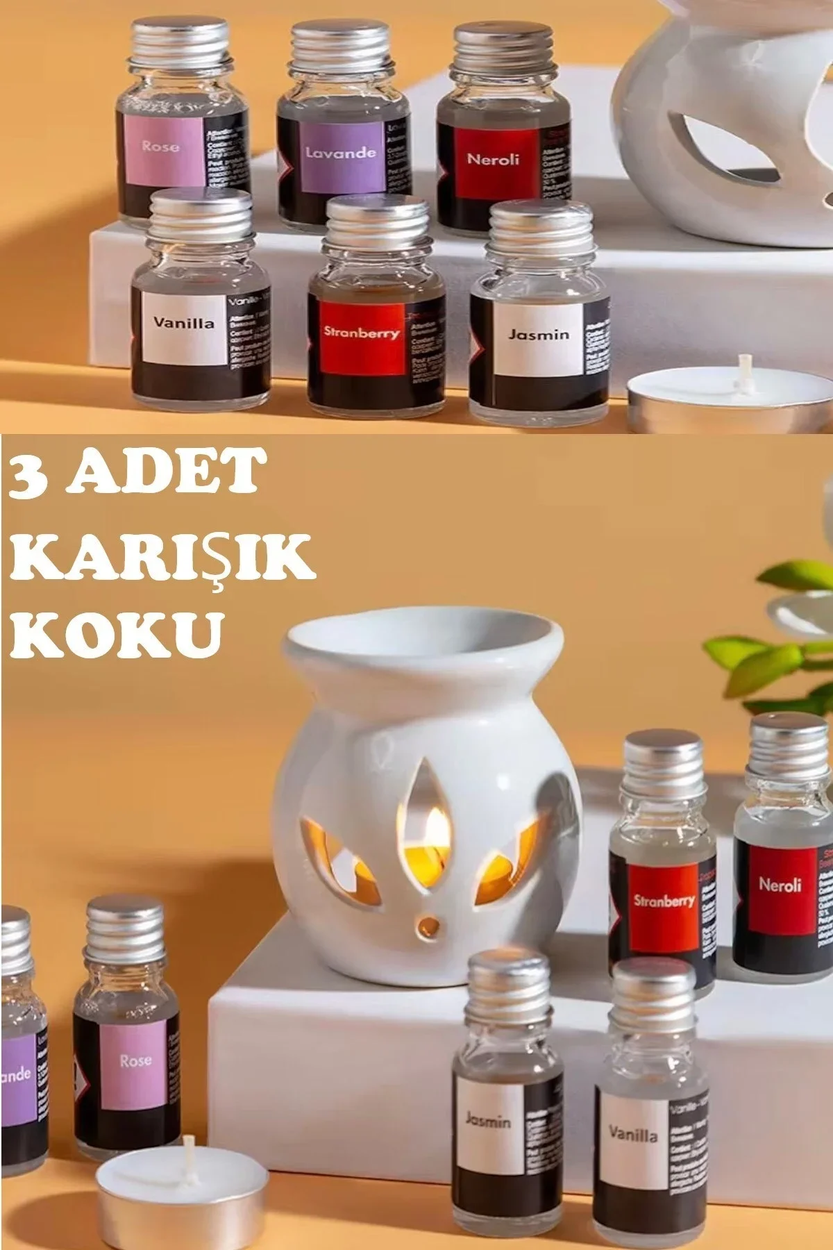 Sonx 3 lü Aromaterapi Uçucu Yağ Seti ve Serak Buhurdanlık - Rahatlatıcı Oda Kokusu & Spa Deneyi