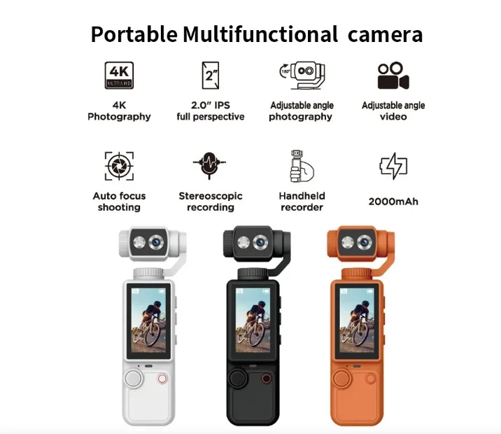 Q8 4K Ultra HD Taşınabilir Vlog Spor Ve Aksiyon Kamerası 2.0’’ Döndürülebilir IPS Ekran siyah görsel 2