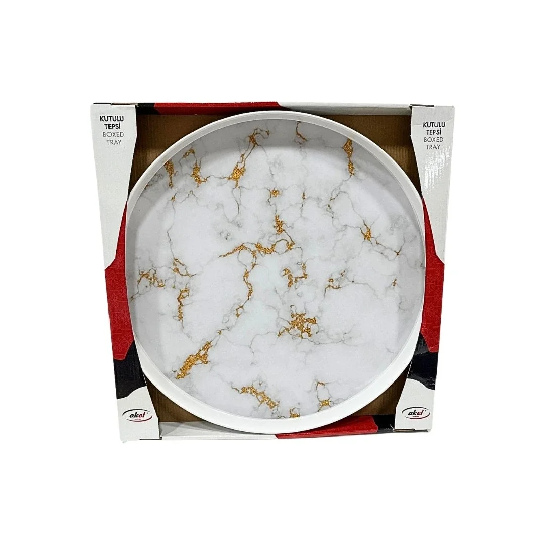 Desenli 40 cm Yuvarlak Melan Tepsi