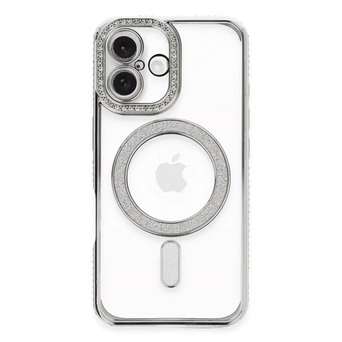 Apple iPhone 16 Plus Kılıf Joke Simli Magneticsafe Kılıf - Gümüş görsel 3