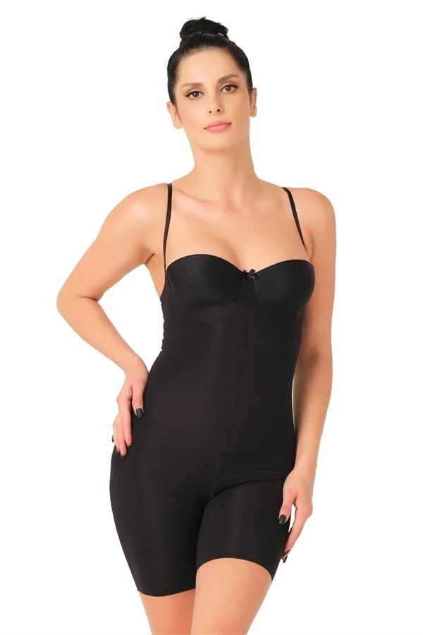 Siyah Lazer Kesim Göğsü Açık Boxer Body Korse