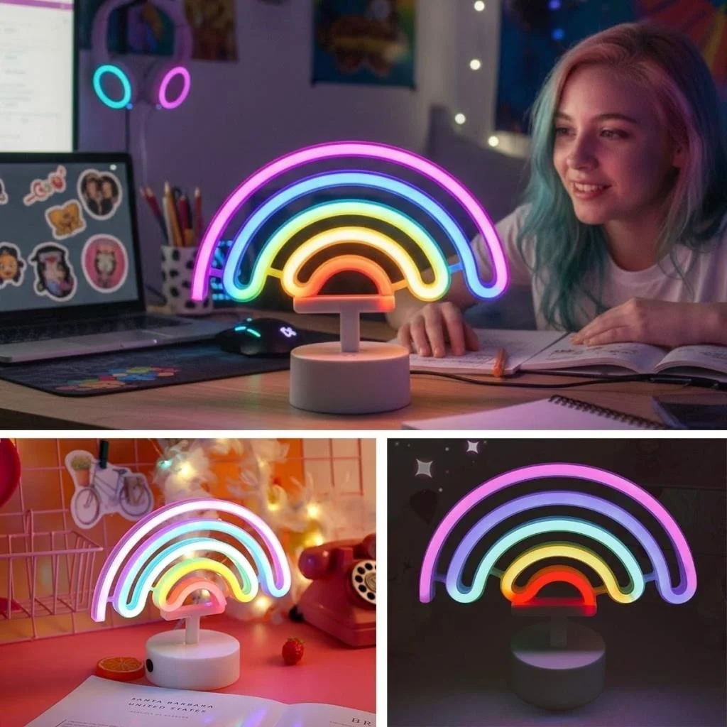 Plastik Gökkuşağı Neon LED Işık – Dekoratif Renkli Masaüstü ve Ambiyans Aydınlatması görsel 2