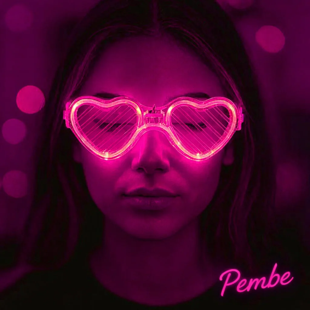 Pembe LED Işıklı Kalp Gözlük – 3 Modlu Parti & Glow Gözlüğü görsel 2
