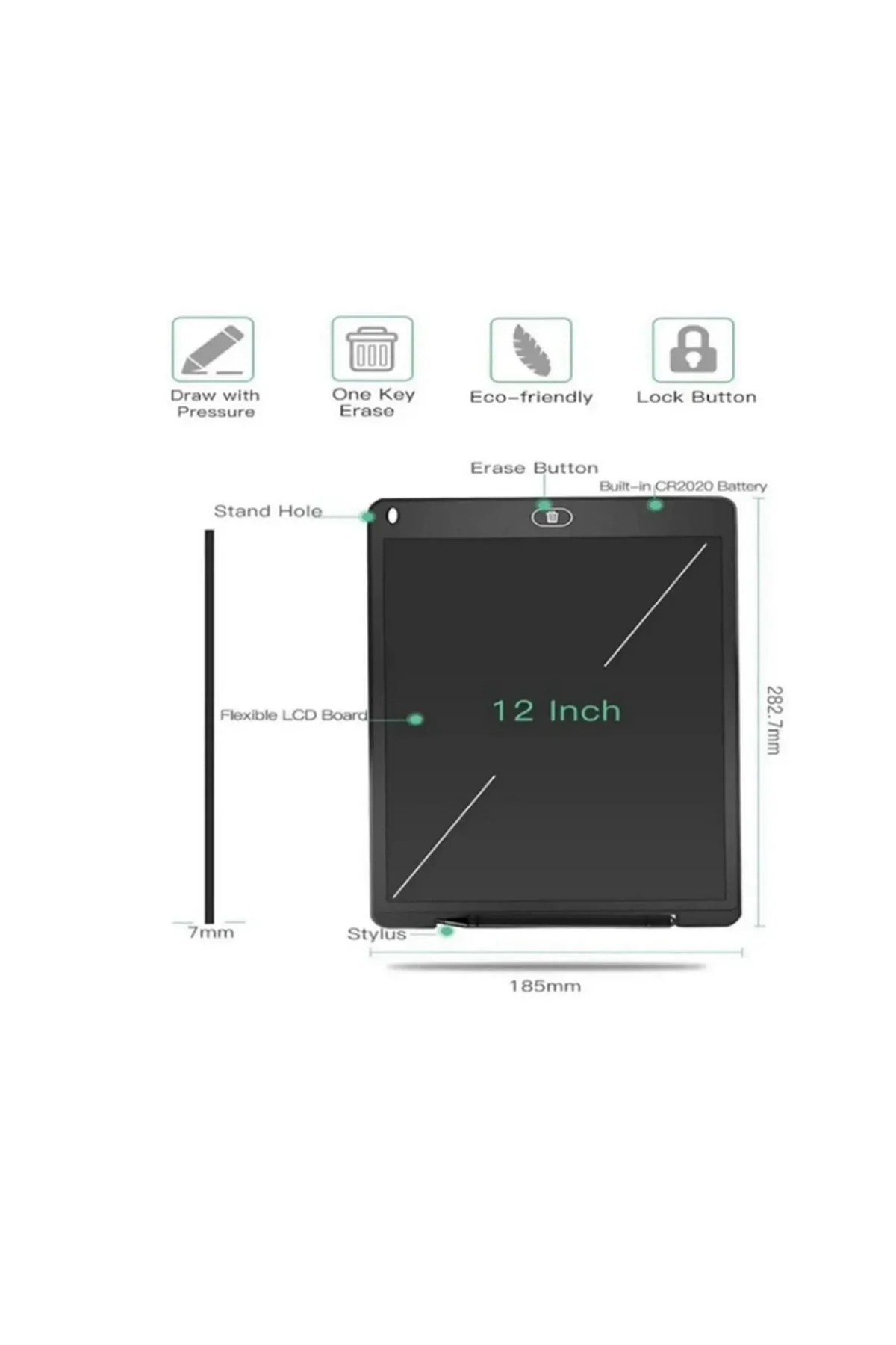 12 Inc Renkli Lcd Grafik Dijital Kalemli Çizim Tableti Yazı Tahta Not Yazma Eğitim Tableti Kırmızı görsel 4